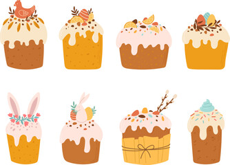 Set of Easter cakes vector illustration. Hand draw style. Holiday decor