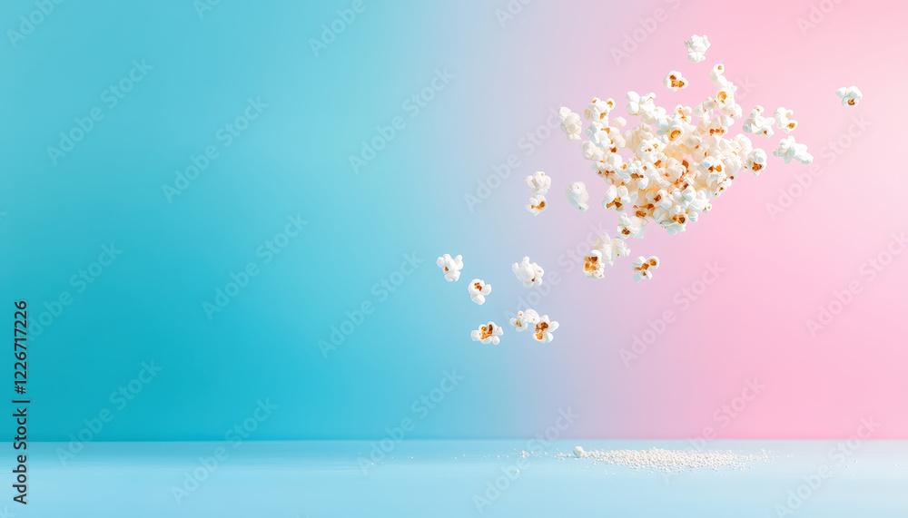 Aufkleber floating popcorn kernels against colorful gradient background create playful and whimsical atmospher
