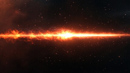 A striking cosmic scene featuring a fiery orange streak against a dark backdrop, suggesting energy and movement in space.