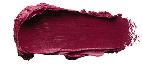 Close-up of a burgundy lipstick swatch. Rich, deep crimson shade.