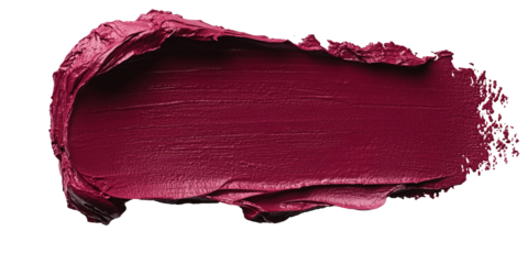 Close-up of a burgundy lipstick swatch. Rich, deep crimson shade.