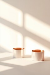 Soft sunlight casts gentle shadows over minimalistic candle hold