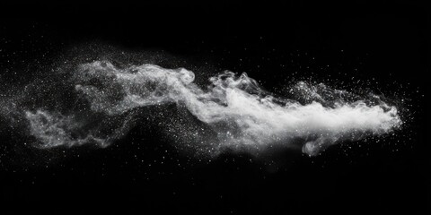 White smoke, dust, or powder cloud isolated on black background.