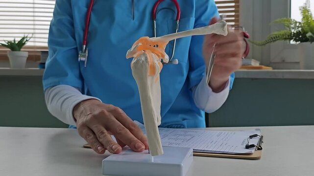 Demonstration of shoulder anatomy model in medical training session