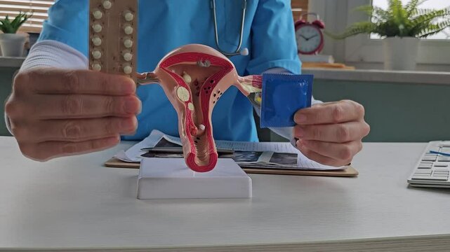 Health protection and safety of female condom, uterus, ovaries vagina. Sexual safety concept and hormonal contraceptive pills