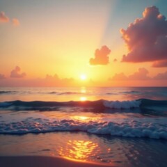 Fototapeta premium Soft focus sunset sky meets a gentle, blurred ocean expanse , soft focus, golden hour, image