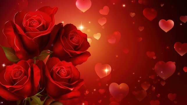 Elegant Red Roses on Subtle Background with Heart Shapes for Romantic Celebrations