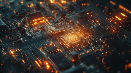 Fototapeta premium Close-up of printed circuit boards, highlighting intricate electronics connections