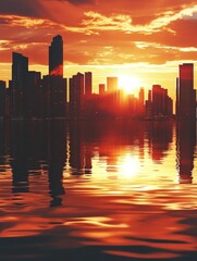 Fototapeta premium Sunset Skyline with Reflection