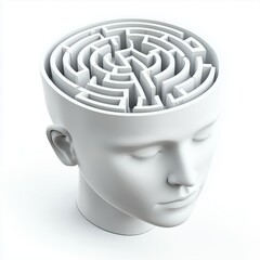 Conceptual representation of a maze inside a human head symbolizing complex thought processes and problem solving