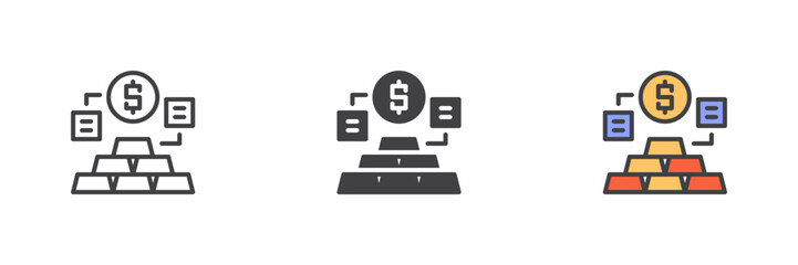 Gold bar and dollar different style icon set