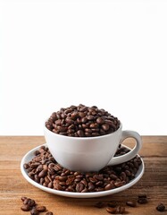 Fototapeta premium Elegant Coffee Beans Arrangement – Scattered Roasted Beans on White Background, Minimalist Design for Coffee Lovers