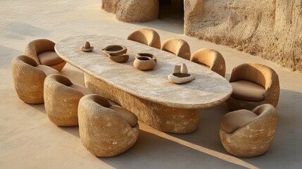 Stone Dining Set: Elegant Outdoor Oasis