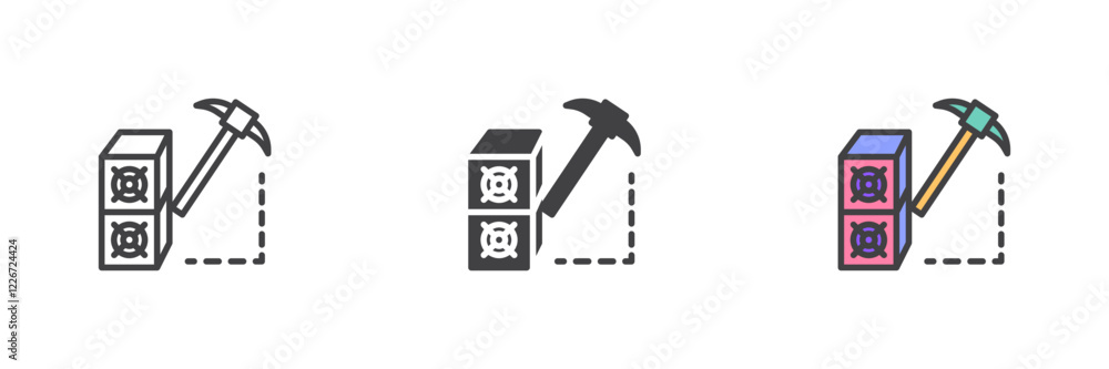 Poster cryptocurrency mining farm different style icon set