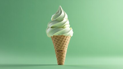 Pistachio ice cream in a cone