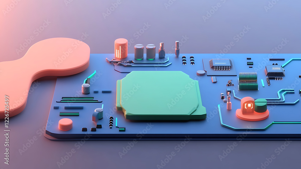 Poster innovative circuit board design tech lab digital artwork modern environment close-up view electronic