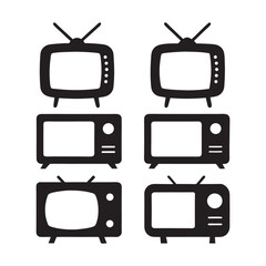 Set of vintage television silhouette vector icon illustration on white background.