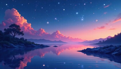 Soft pastel pinks and oranges blend seamlessly into a calming blue night sky , background, evening