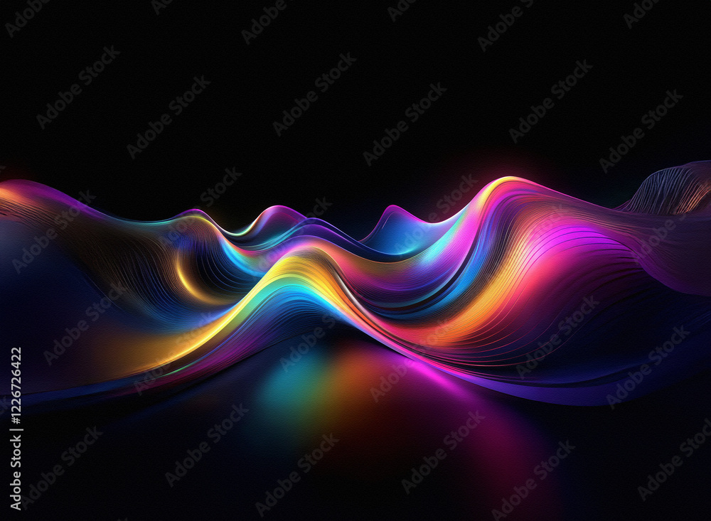 Aufkleber abstract image of vibrant, iridescent waves flowing across a dark background, reflecting light. the 