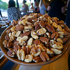 Obraz premium Pecans walnuts bowl event catering healthy snack