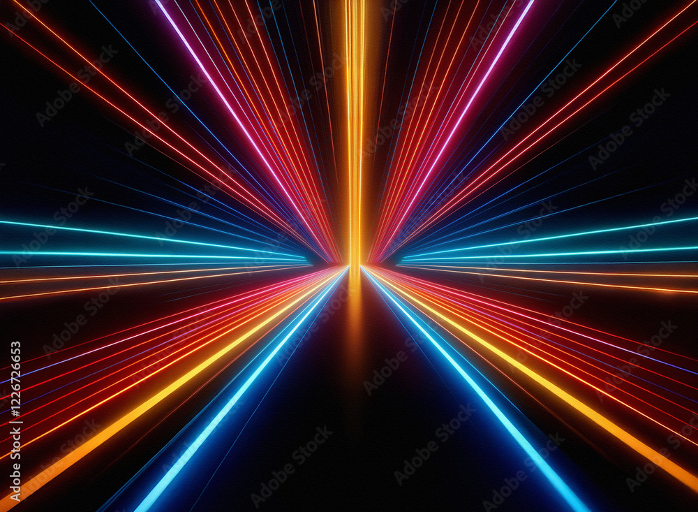 Aufkleber vibrant, multicolored light streaks converge at a central vanishing point, creating a dynamic, abstr