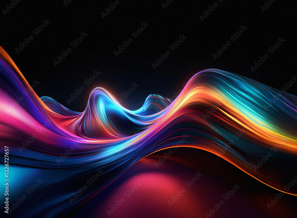 Aufkleber Abstract vibrant waves of light flow across a dark background, creating a dynamic and colorful landscape.  The interplay of light and shadow gives a sense of depth and movement.