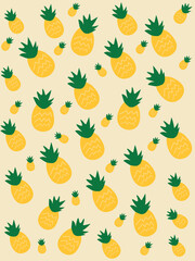 Pineapple seamless pattern. Vector flat illustration, poster, postcard.