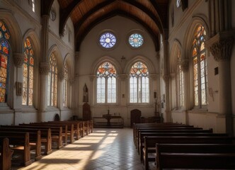 Fototapeta premium Historic church in Trancoso Square with stunning stained glass windows and architectural details , porto seguro, trancoso square, historic church
