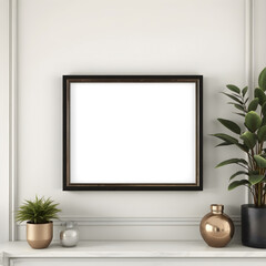 Blank picture frame mockup on wall. Template for artwork, painting, photo or poster	