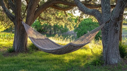 Serene Hammock Nestled Between Trees at Sunset