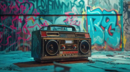 Fototapeta premium 1980s Ghetto Blaster Boombox with Graffiti and Urban Vibes
