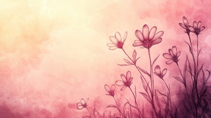 Whimsical Hand-Drawn Flowers in Soft Vintage Tones with Intricate Background Design