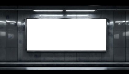 An unoccupied subway station with a large, empty billboard, suitable for mockup advertising concepts