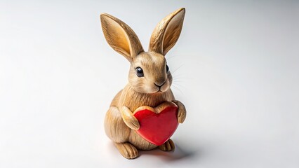 Obraz premium Drone Shot of Wooden Rabbit Holding Heart - Miniature Photography
