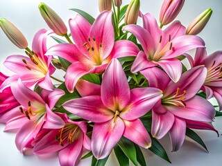 Fototapeta premium Drone Shot: Pink Lilies & Buds on White - High-Resolution Photography