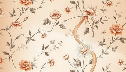 Elegant floral pattern design with peach blossoms and foliage