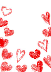 クレヨンで描いたようなハートいろいろのフレーム