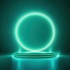 Teal Neon Circle Backlit Product Display Podium