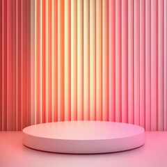 Pastel Pink and Orange Striped Background with Round Podium Display