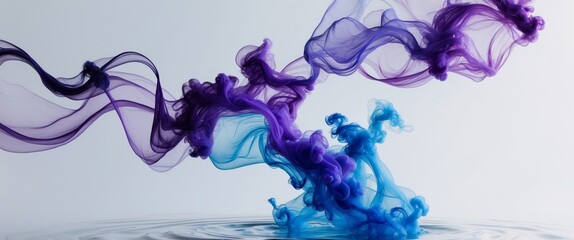 Abstract Purple and Blue Ink Swirls in Water.