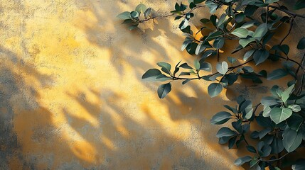 abstract tree leaves shadows on a brown concrete wall texture with roughness and irregularities, an abstract trendy colored nature concept background with copy space for text overlay, poster mockup