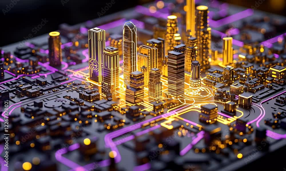 Aufkleber futuristic data ring interface, dark tech background