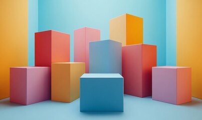 Obraz premium Abstract minimalist cubes, dynamic design, 3d render, Generative AI