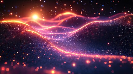 Abstract trendy surreal holographic background with grid lines and light spots, evoking a retro-futuristic vibe.