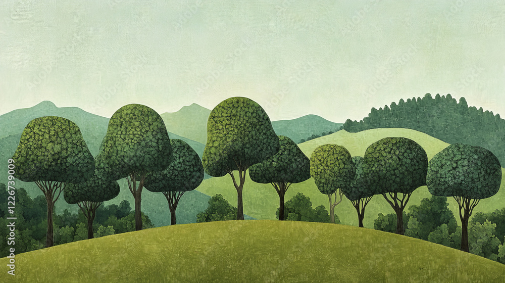Poster silhouettes of assorted trees with leafy canopies in different shapes and sizes