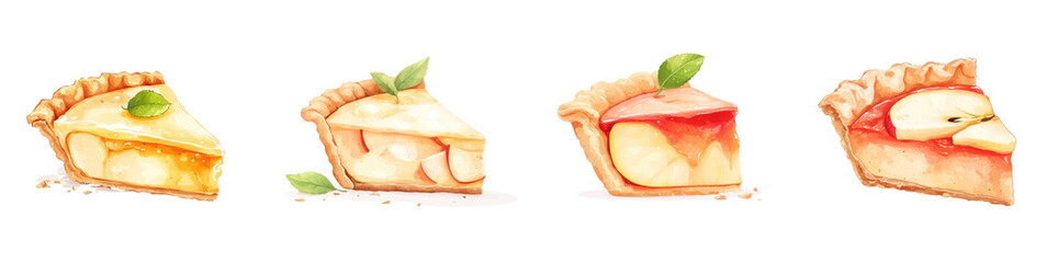 Flat style illustration of an apple pie slice, isolated on a white background. Collection Png.