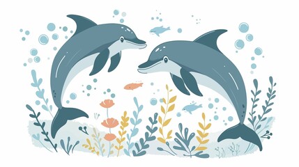 Obraz premium Mother's Day Dolphin Flat Vector Illustration