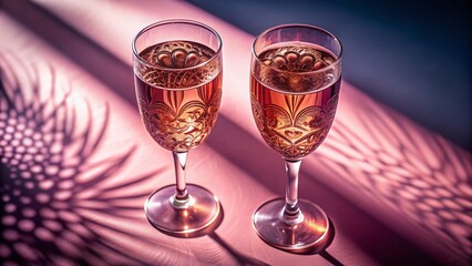Elegant Rose Sparkling Wine Glasses - Top View Fashion Photography