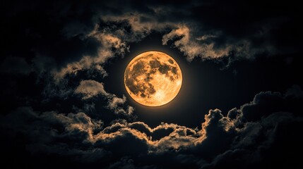 Majestic Orange Moon Night Sky