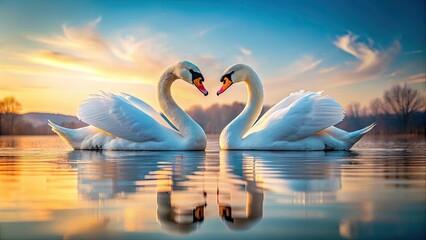 Fototapeta premium Elegant Swans Heart Minimalist PNG, Swans in Love, Minimalist Art, Abstract Swans